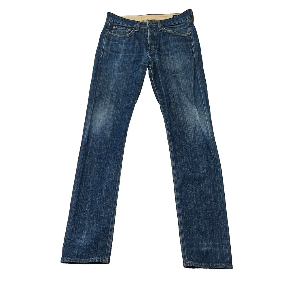 Rag & Bone Men's Sz 30x32 Denim Blue Button Fly Slim Straight Linen Rinse‎ Jeans